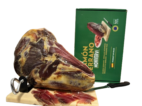 Хамон Serrano Monvervi без кістки 1.8-2 кг з підставкою і ножем