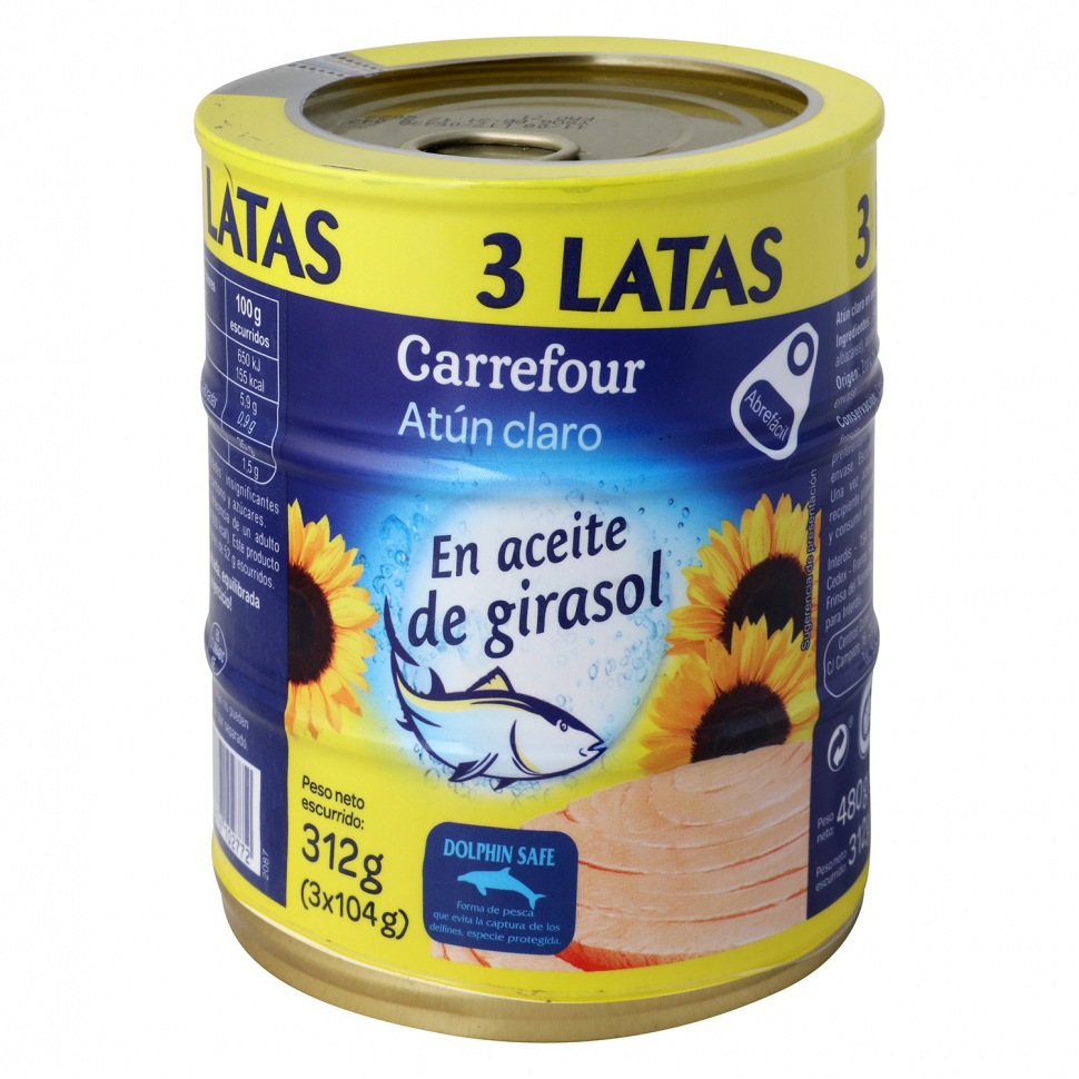 Тунец в подсолнечном масле Carrefour  3 шт * 104 грамма