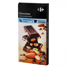 Шоколад черный с миндалем con almendras enteras Carrefour 200 грамм 