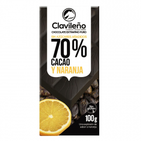 Черный шоколад с апельсином extrafino 70%  без сахара и глютена  Clavileño(con naranja sin azúcar añadido  sin gluten) 100 грамм