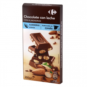 Молочный шоколад с миндалем con leche con almendras enteras Carrefour 200 грамм