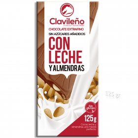 Молочный шоколад с миндалем Clavileño (con leche y almendras extrafino sin azúcar sin gluten ) 125 грамм