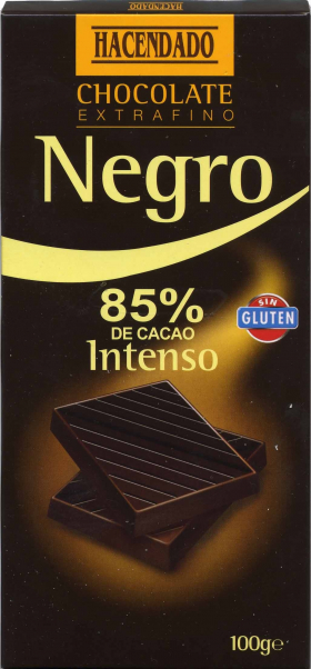 Черный шоколад 85 % какао  Hacendado  без глютена 100 грамм 