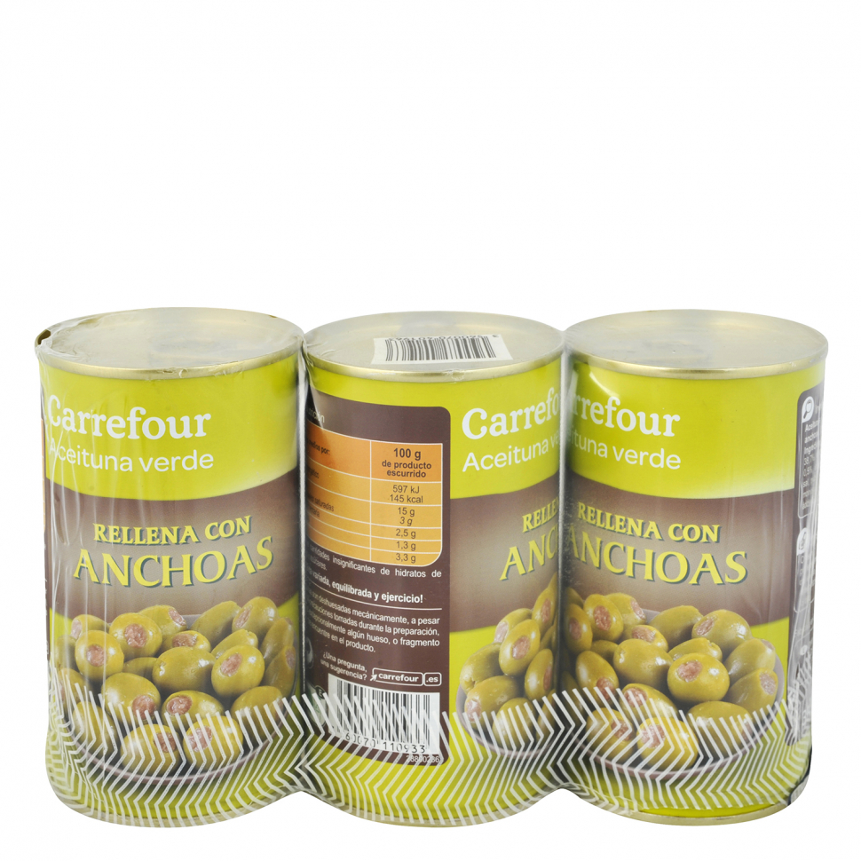 Оливки с анчоусами  Carrefour 3 шт. * 150 грамм 